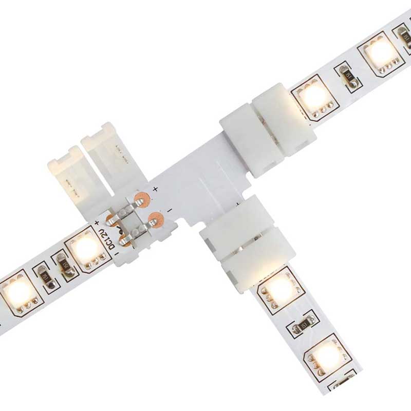 T Shape 2 Pin Single Color LED Strip Connector For 10mm 2 Pin Single Color LED Strip Lights